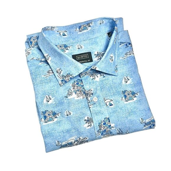 Mirto Spain Button Down Shirt Blue Cotton Nautical Print Size Men’s XXL NWOT - Picture 1 of 15